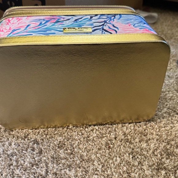 Lilly Pulitzer Gold Multicolor Cosmetic Bag w matching inside make up brush bag - Picture 5 of 8